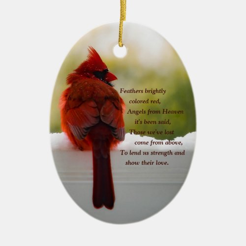 Cardinal with Visitor From Heaven poem Ceramic Ornament