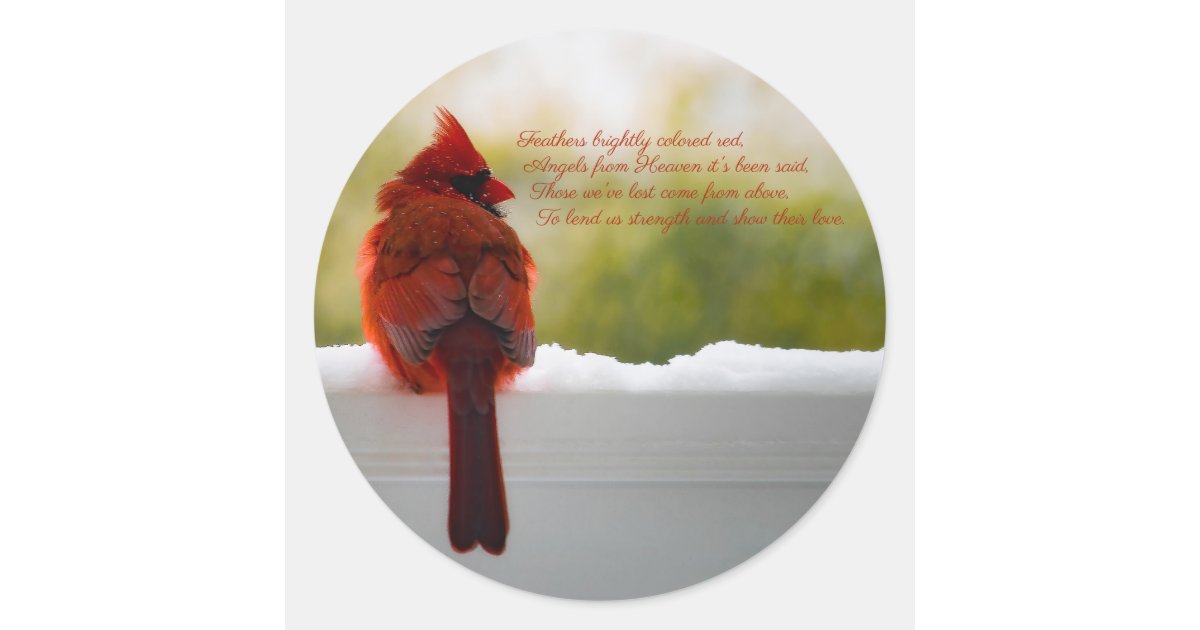 Cardinal With Visitor From Heaven Poem Classic Round Sticker Zazzle Com