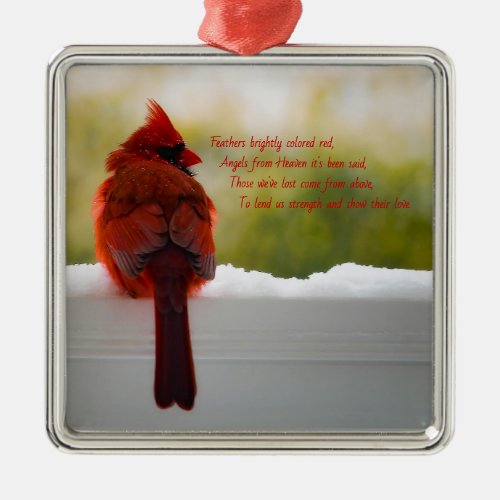 Cardinal with Visitor From Heaven poem Metal Ornament