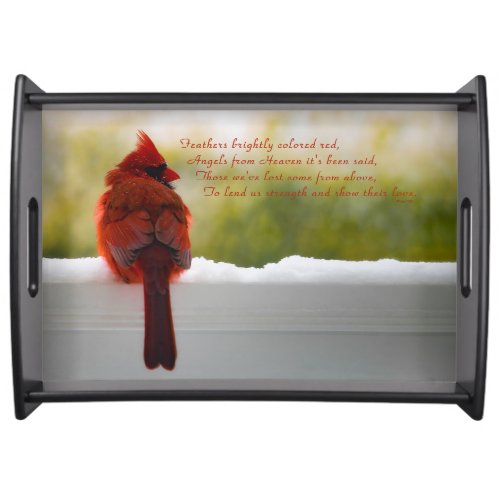 Cardinal with Visitor From Heaven poem Serving Tray