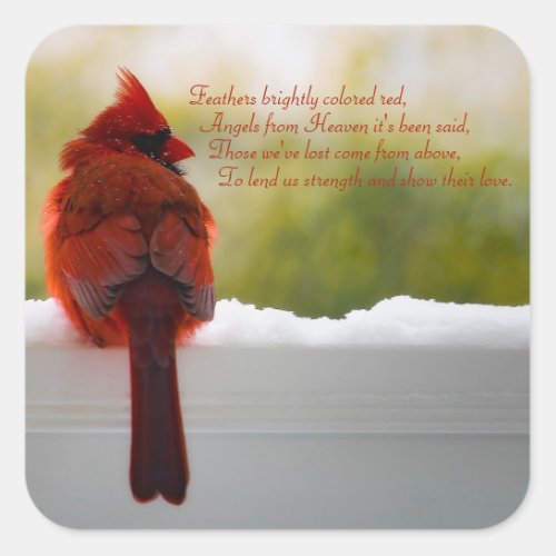 Cardinal with Visitor From Heaven poem Square Sticker