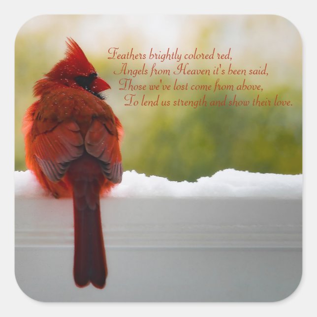 Cardinal with Visitor From Heaven poem Square Sticker (Front)