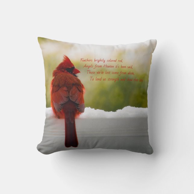 Cardinal with Visitor From Heaven poem Throw Pillow (Front)