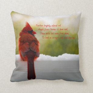Cardinal with Visitor From Heaven poem Throw Pillow