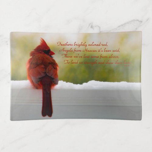 Cardinal with Visitor From Heaven poem Trinket Tray