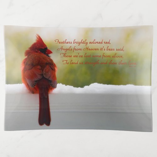 Cardinal with Visitor From Heaven poem Trinket Tray