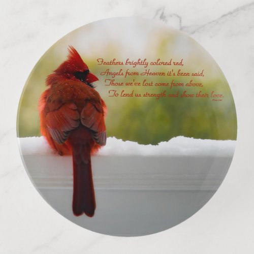 Cardinal with Visitor From Heaven poem Trinket Tray