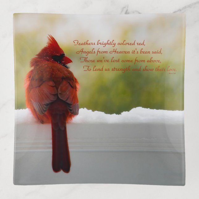 Cardinal with Visitor From Heaven poem Trinket Tray (Front)
