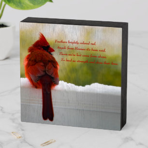 Cardinal with Visitor From Heaven poem Wooden Box Sign