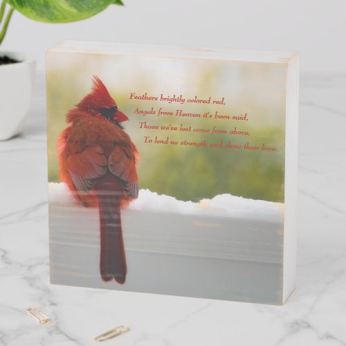 Cardinal with Visitor From Heaven poem Wooden Box Sign
