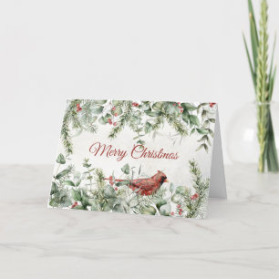 Cardinal with Winter Foliage and Berries Holiday Card