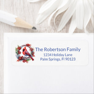 Cardinal Wreath Blue Return Address Label