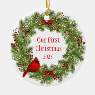 Cardinal Wreath    Ceramic Ornament