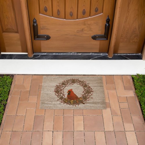 Cardinal Wreath  Fiber Doormat