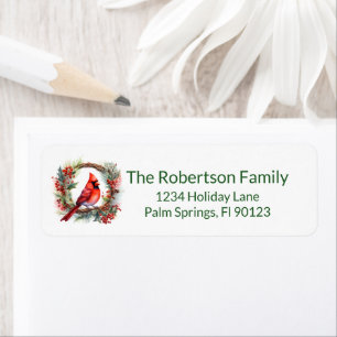 Cardinal Wreath Green Return Address Label