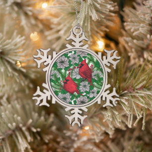 Cardinals 2 snowflake pewter christmas ornament