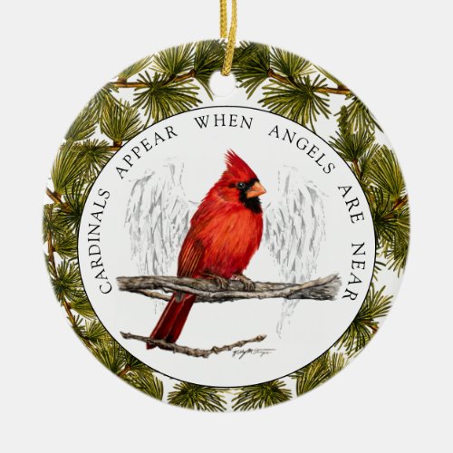 Cardinals And Angels Custom Photo Memorial Ceramic Ornament