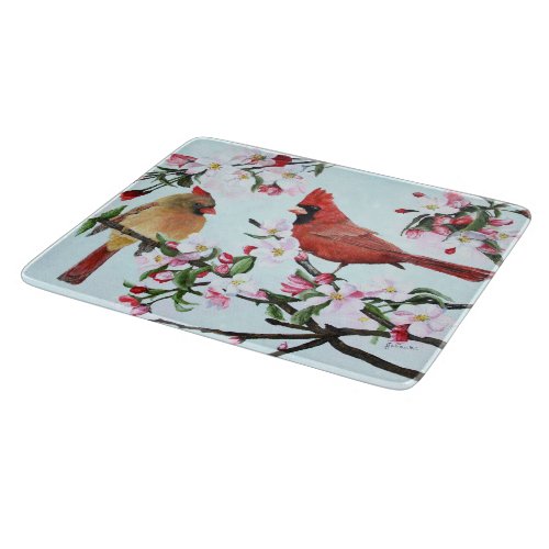 Cardinals and Apple Blossoms Cutting Board