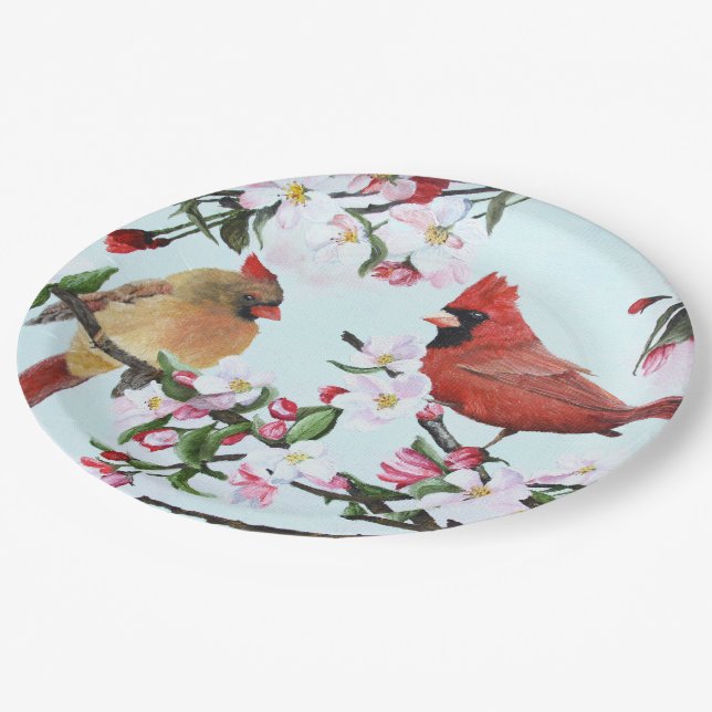 Cardinals and Apple Blossoms Paper Plates (Angled)