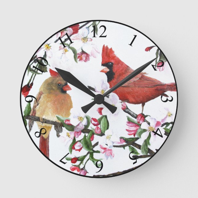Cardinals and Apple Blossoms Wall Clock (Front)