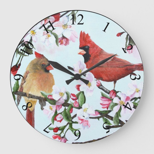 Cardinals and Apple Blossoms Wall Clock (Front)