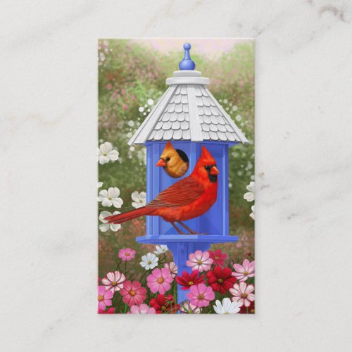 Cardinals and Blue Birdhouse Business Card