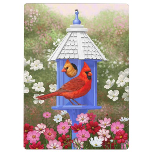 Cardinals and Blue Birdhouse Clipboard