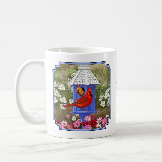 Cardinals and Blue Birdhouse Coffee Mug (Left)
