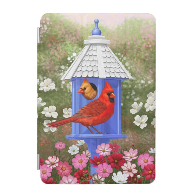 Cardinals and Blue Birdhouse iPad Mini Cover (Front)