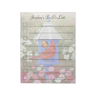 Cardinals and Blue Birdhouse Notepad