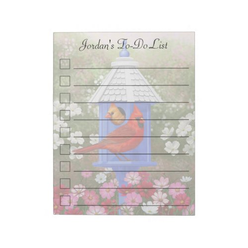 Cardinals and Blue Birdhouse Notepad