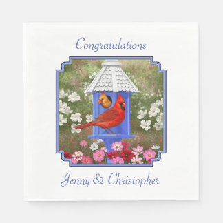 Cardinals and Blue Birdhouse Paper Napkins