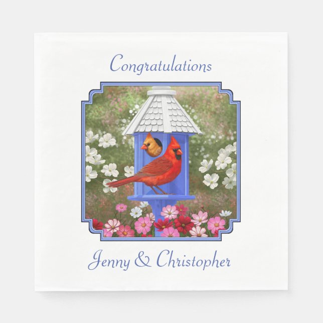 Cardinals and Blue Birdhouse Paper Napkins (Front)