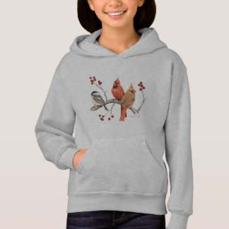Cardinals and Chickadee with Winter Berries Hoodie