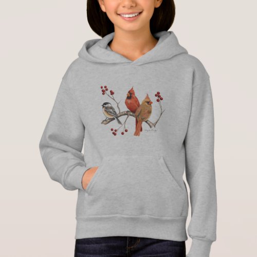 Cardinals and Chickadee with Winter Berries Hoodie