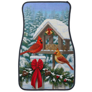 Cardinals and Christmas Bird Feeder Car Mat