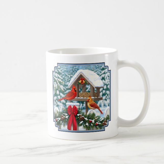 Cardinals and Christmas Bird Feeder Coffee Mug (Right)