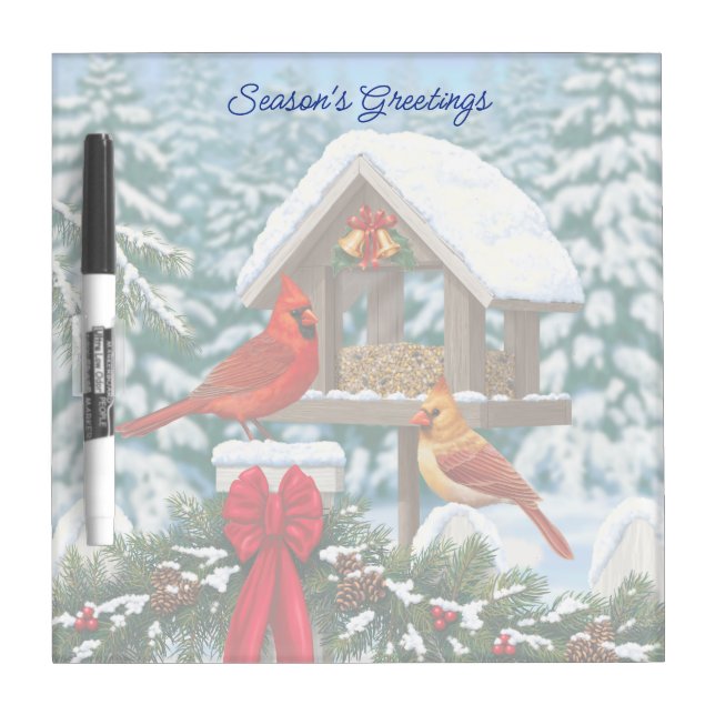 Cardinals and Christmas Bird Feeder Dry Erase Board (Front)