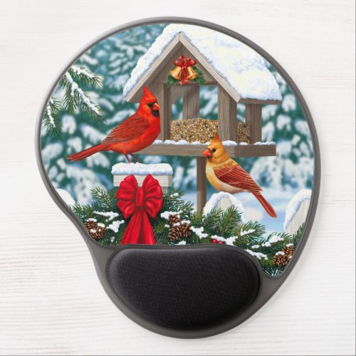 Cardinals and Christmas Bird Feeder Gel Mouse Pad