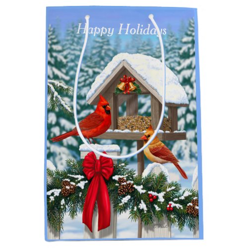 Cardinals and Christmas Bird Feeder Medium Gift Bag