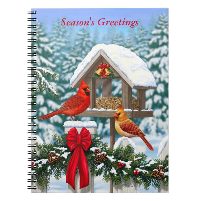 Cardinals and Christmas Bird Feeder Notebook (Front)