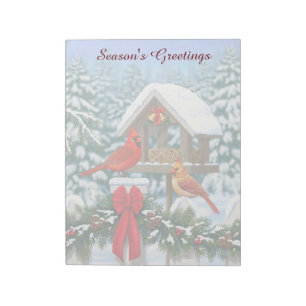 Cardinals and Christmas Bird Feeder Notepad
