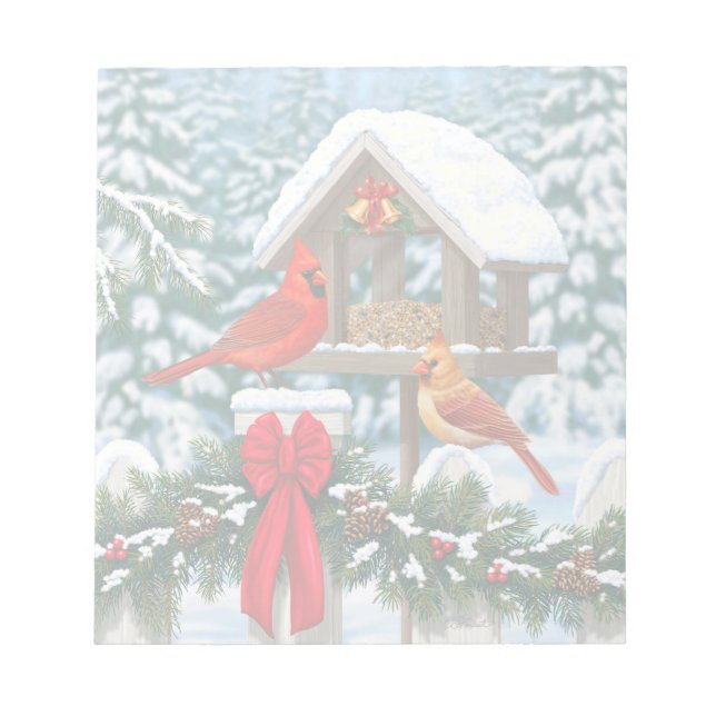 Cardinals and Christmas Bird Feeder Notepad (Front)