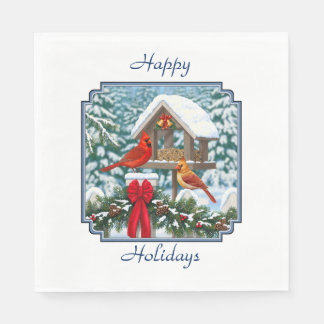 Cardinals and Christmas Bird Feeder Paper Napkins