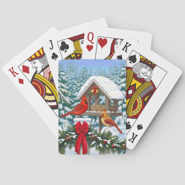 Cardinals and Christmas Bird Feeder Poker Cards (Back)