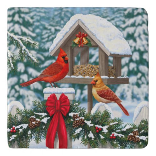 Cardinals and Christmas Bird Feeder Trivet