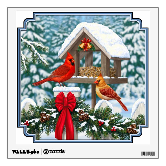 Cardinals and Christmas Bird Feeder Wall Sticker (Front)