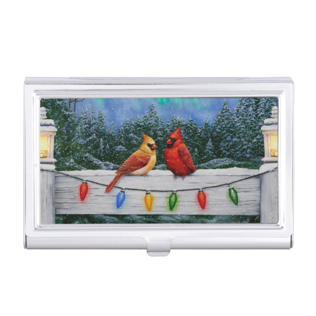 Cardinals and Christmas Lights Business Card Case (Front)
