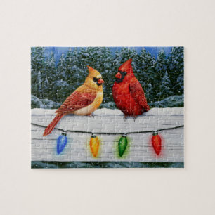 Cardinals and Christmas Lights Jigsaw Puzzle