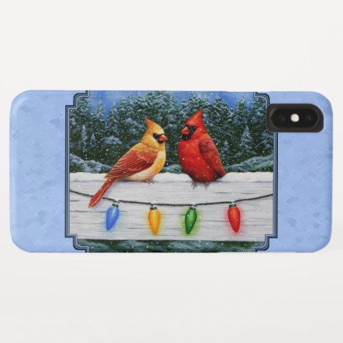 Cardinals and Christmas Lights Sky Blue iPhone XS Max Case